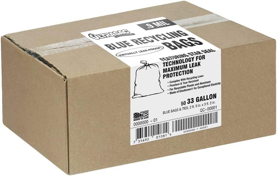 Ultrasac - Recycling Bag, 45 Gallon, 1.1 Mil, 40"x46", Clear, 100 Count w/Ties