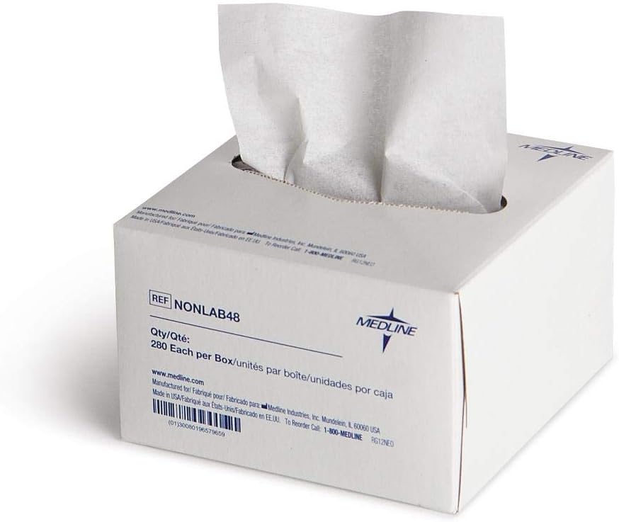 Medline Delicate Task Wipes, Low Linting Lab Wipes, 4" x 8", Multi-Purpose Cleaning, 280 per Box