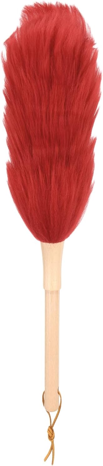 uxcell Wool Duster, 14.2" Natural Feather Cleaner Household Cleaning Duster with Solid Wooden Handle for Cleaning Fans Window Blinds Shelves Furniture, Pink