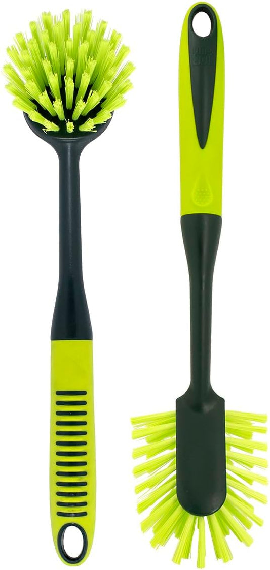 Pine-Sol Scrub Brush Set - Long Handle Cleaning Brushes with Heavy Duty Bristles and Comfort Grip - Scrubbers for Kitchen, Household, and Dishwashing, 5 Pieces