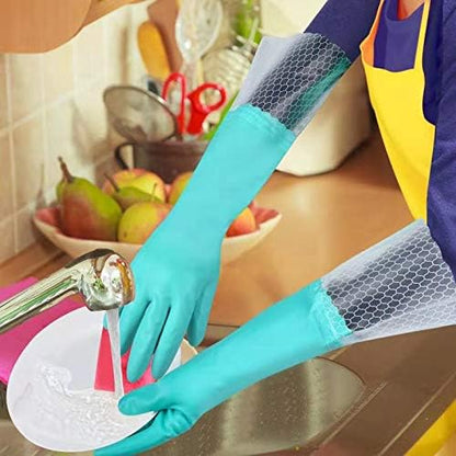 Elgood Reusable Dishwashing Cleaning Gloves with Latex free, Cotton lining,Kitchen Gloves 2 Pairs,Purple+blue Medium
