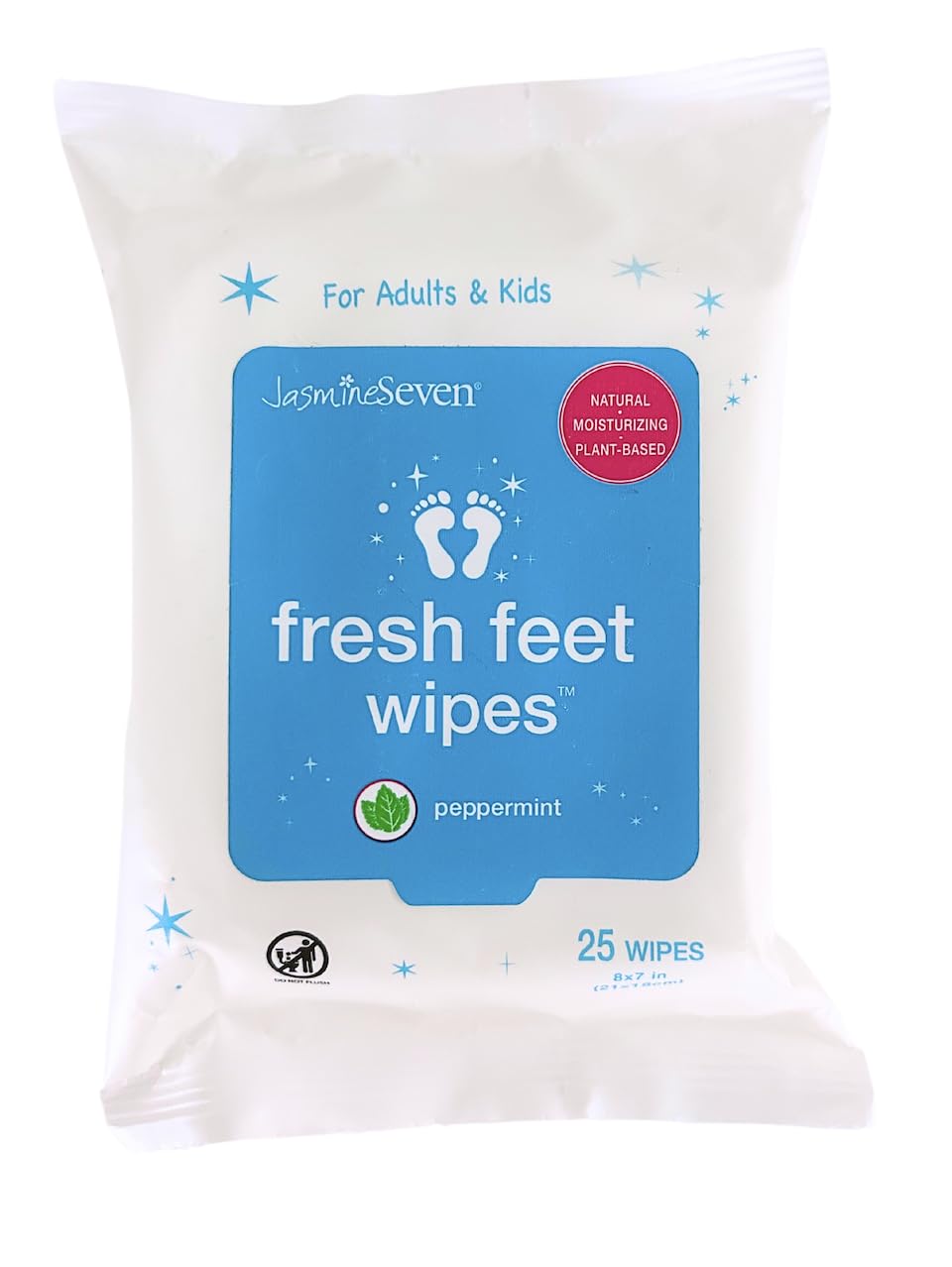 Jasmine Seven Fresh Feet Wipes - Peppermint - 45 Count Resealable Canister (Natural Foot and Body Wet Wipes)