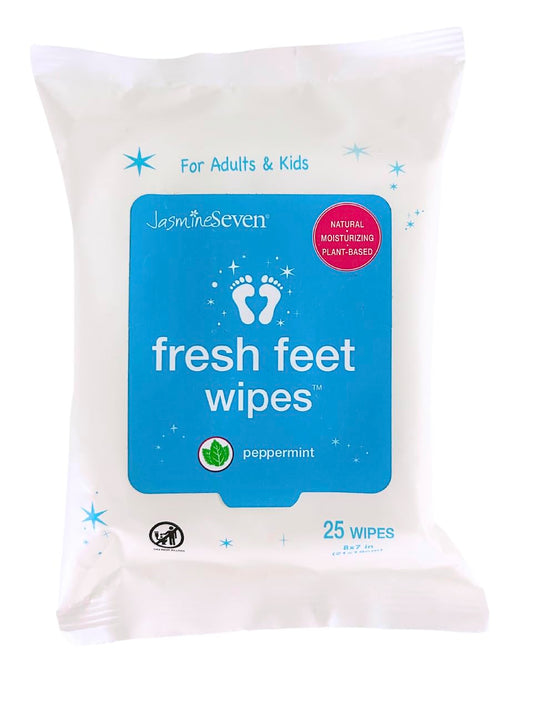 Jasmine Seven Fresh Feet Wipes - Peppermint - 45 Count Resealable Canister (Natural Foot and Body Wet Wipes)