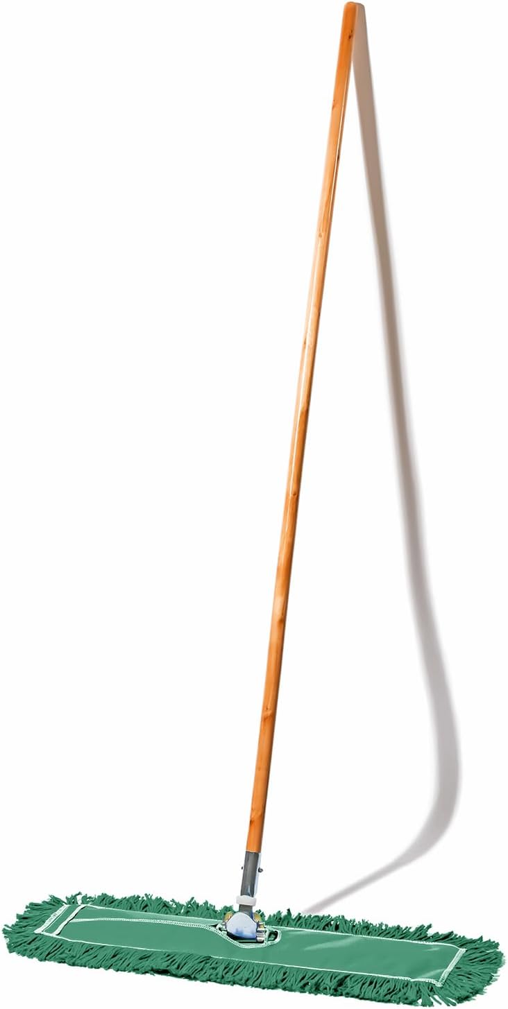 36 Inch Green Commercial Dust Mop & Floor Sweeper – Wood Handle Floor Mop for Tile, Hardwood & Concrete