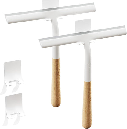 Silicone Shower Squeegee for Glass & Doors, Diveotree Multi-Purpose Squeegee for Bathroom Shower/Windows/Glass/Door, Heavy Duty Scrubber for Car Windshield Cleaning (White, 1pack)