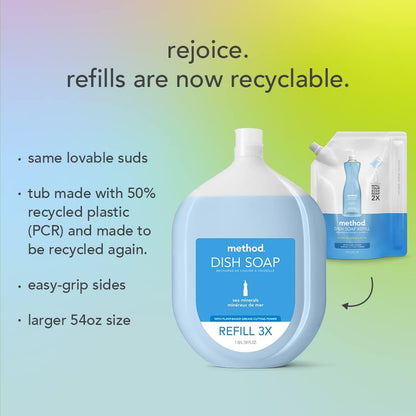 Method Gel Dish Soap Refill, Clementine Scent, Powerful Cleaning Formula, Large Refill Tub, Cuts Through Grease, 54 Fl Oz