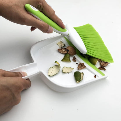 Dust pan, Mini Dustpan and Brush Set, Small Broom and Dustpan Set, Small Hand Broom and dust pan Set, Whisk Broom, Dust pan and Brush for Desk, Table, Home, Kitchen (Light Green 2pcs)
