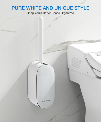 Toilet Bowl Brush and Holder, OSCIOSS Toilet Brush Set with Ergonomic Design, Compact Size, Durable Bristles, RV Toilet Brushes & Holders for Dead Corner Clean, White