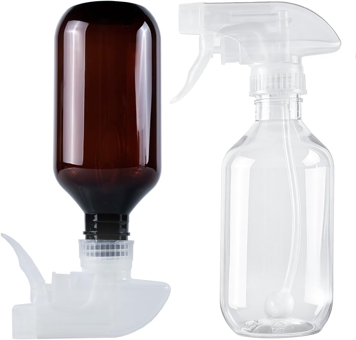 2 Pack 360° Spray Bottles, 10 oz Plastic Small Containers with Adjustable Spray Nozzles, Spray Bottles for Hair, Cleaning Solutions, BBQ and Plants Clear