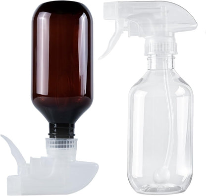 2 Pack 360° Spray Bottles, 10 oz Plastic Small Containers with Adjustable Spray Nozzles, Spray Bottles for Hair, Cleaning Solutions, BBQ and Plants Clear