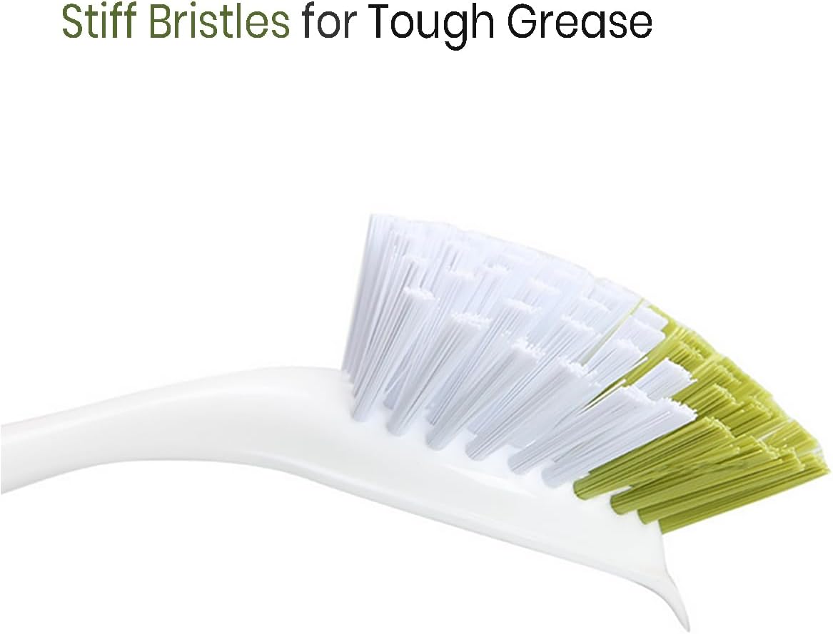Dish Brush with Handle, Stiff Bristles Dish Scrubber for Pots, Pans & Sink Cleaning, 3 Pack