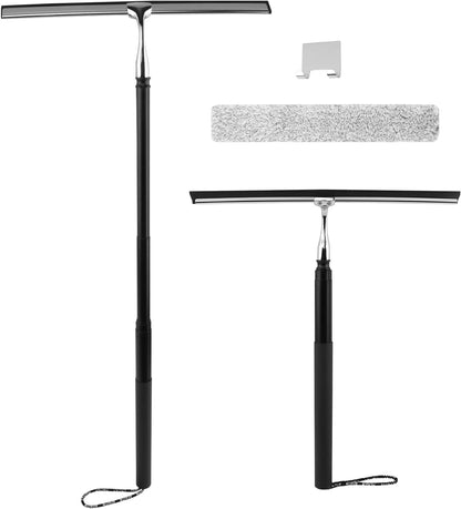 Shower Squeegee with Long Handle, 17-60" Telescopic Window Squeegee with Streak-Free Silicone Blade, Adjustable Cleaning Tool for Glass Doors, Shower Walls, Tile, Car Windshield