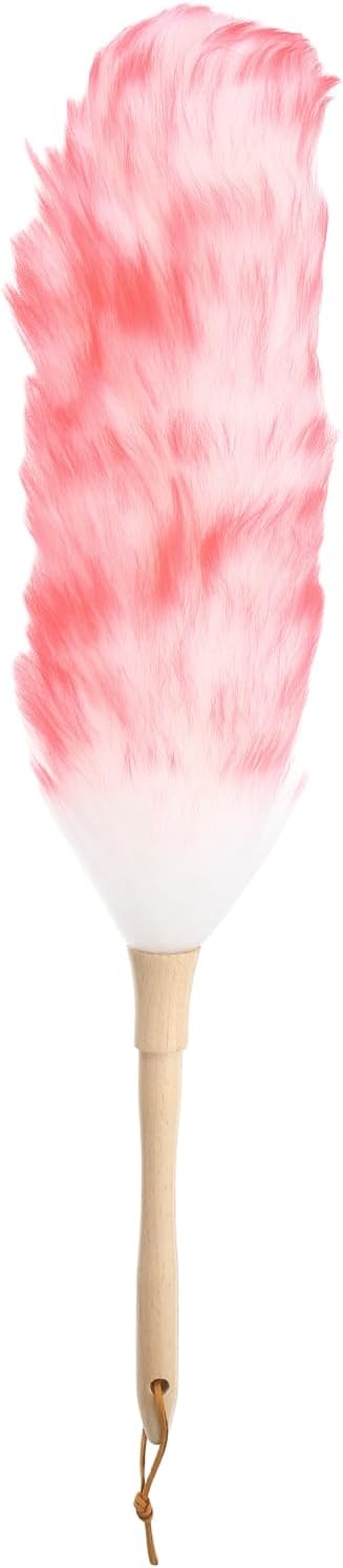 uxcell Wool Duster, 14.2" Natural Feather Cleaner Household Cleaning Duster with Solid Wooden Handle for Cleaning Fans Window Blinds Shelves Furniture, Pink