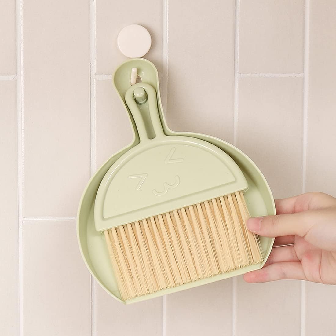 Mini Hand Brooms Small Dust Pan and Brush Set for Table, Desk, Countertop, Key Board, Cat, Dog and Other Pets (Green) (ENG547)