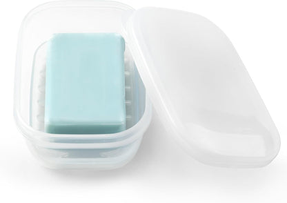 Quatish Leakproof Soap Dish with Lid & Draining Layer, Shatterproof Travel Bar Soap Holder Case Container, Portable Travel Size Toiletries Essentials for Camping, Gym, Bathroom, Black
