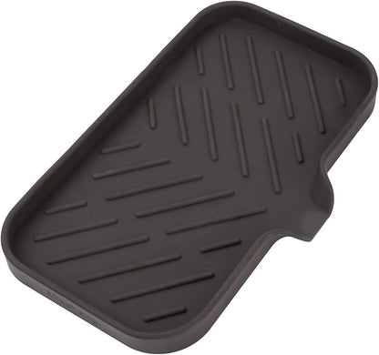MicoYang Silicone Bathroom Soap Dishes with Drain Spout-Bathroom and Kitchen Sink Organizer,Sponge Holder,Dish Soap Tray,Perfect for Dispenser,Scrubber,Bottle,Cup on Sink or Counter-Black 4.9"×3.2"