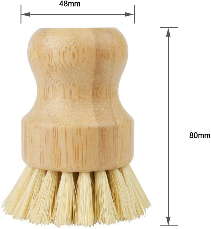 2 Pack Bamboo Dish Scrub Brush, Picowe Natural Scrub Cleaning Brush Vegetable Brush for Dishes Cast Iron Pots Pans, Used in Bathroom Kitchen Sink Household Cleaning