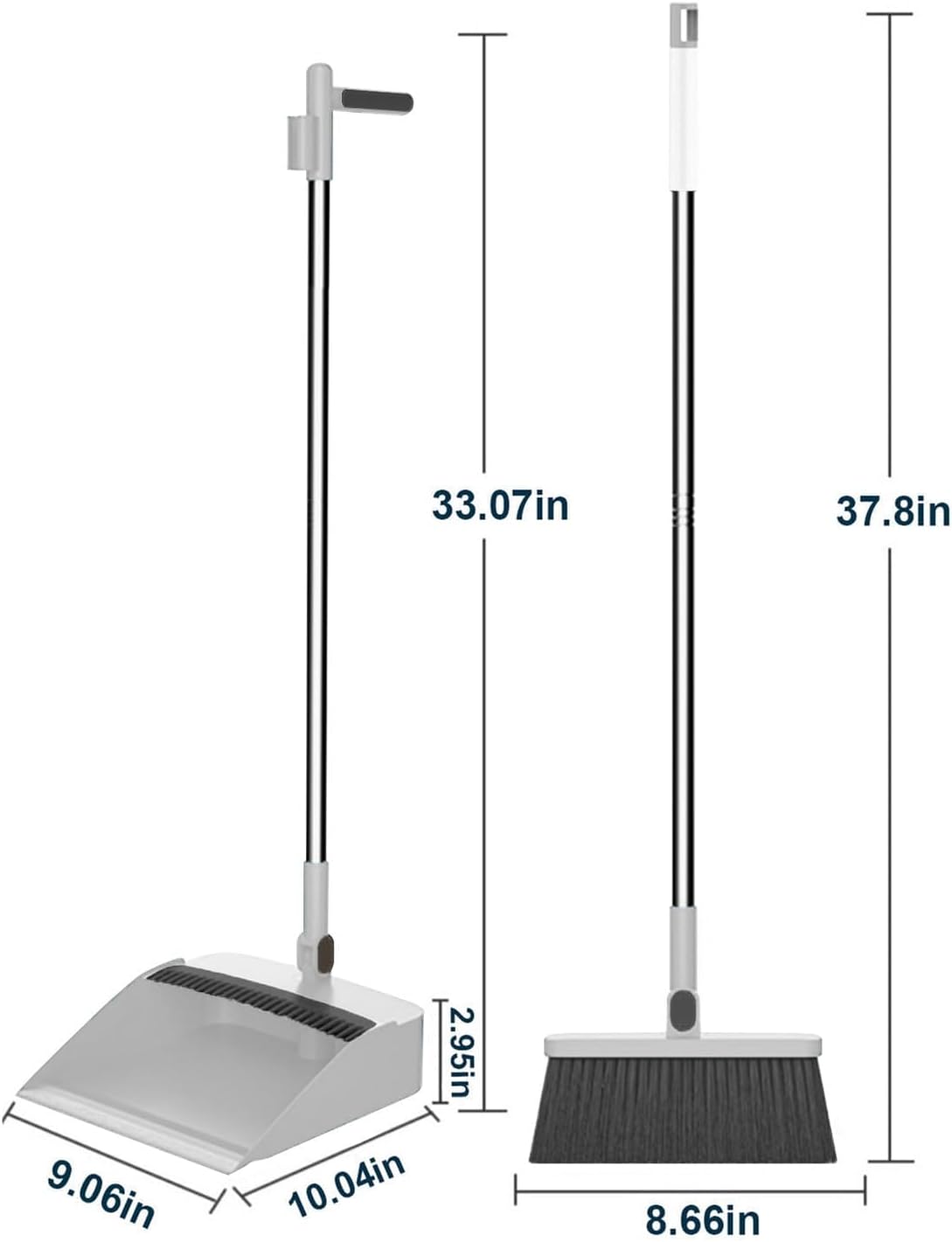 2-in-1 Broom with Dustpan Combo Set,Long Handle Broom Dustpan Combo with Dustpan Teeth to Automatically Clean Hair for Home, Indoor or Outdoor Cleaning Hall Floor (Gray)