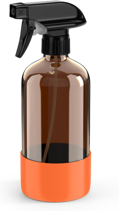 Bontip Amber Glass Spray Bottle with Silicone Sleeve Protection, 16 oz Refillable Spray Bottles for Cleaning Solutions, Plants, Aromatherapy, Facial Hydration (1, Black, 16 oz)