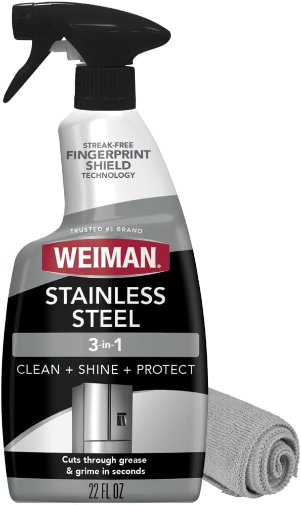 Weiman Stainless Steel Cleaner & Polish, 2 Pack, Anti Fingerprint Spray Stainless Steel Cloth, Water Spots & Grease, No Streaks or Residue, Safe for Metal Polish, Chrome, Appliances, Sinks & Grills