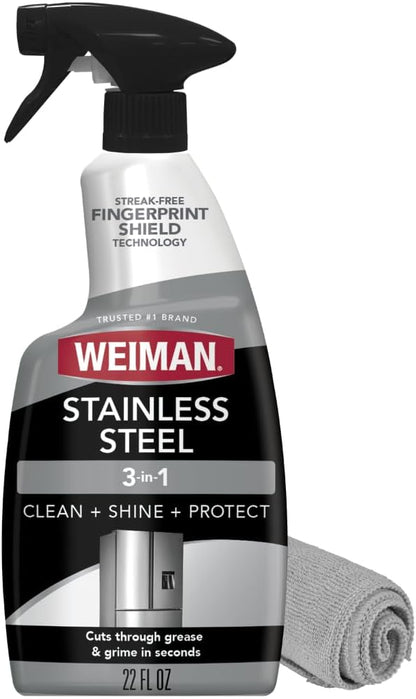 Weiman Stainless Steel Cleaner & Polish, 2 Pack, Anti Fingerprint Spray Stainless Steel Cloth, Water Spots & Grease, No Streaks or Residue, Safe for Metal Polish, Chrome, Appliances, Sinks & Grills
