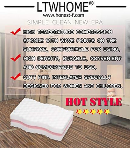 LTWHOME Cuty Pink Interlayer Magic Cleaning Wave Type Sponge High Density Melamine Foam 3.93" X 2.36" X 1" (Pack of 100)