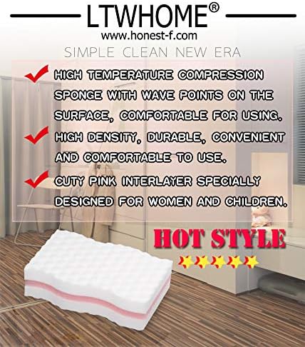 LTWHOME Cuty Pink Interlayer Magic Cleaning Wave Type Sponge High Density Melamine Foam 3.93" X 2.36" X 1" (Pack of 100)