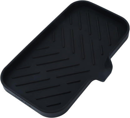 MicoYang Silicone Bathroom Soap Dishes with Drain Spout-Bathroom and Kitchen Sink Organizer,Sponge Holder,Dish Soap Tray,Perfect for Dispenser,Scrubber,Bottle,Cup on Sink or Counter-Black 4.9"×3.2"