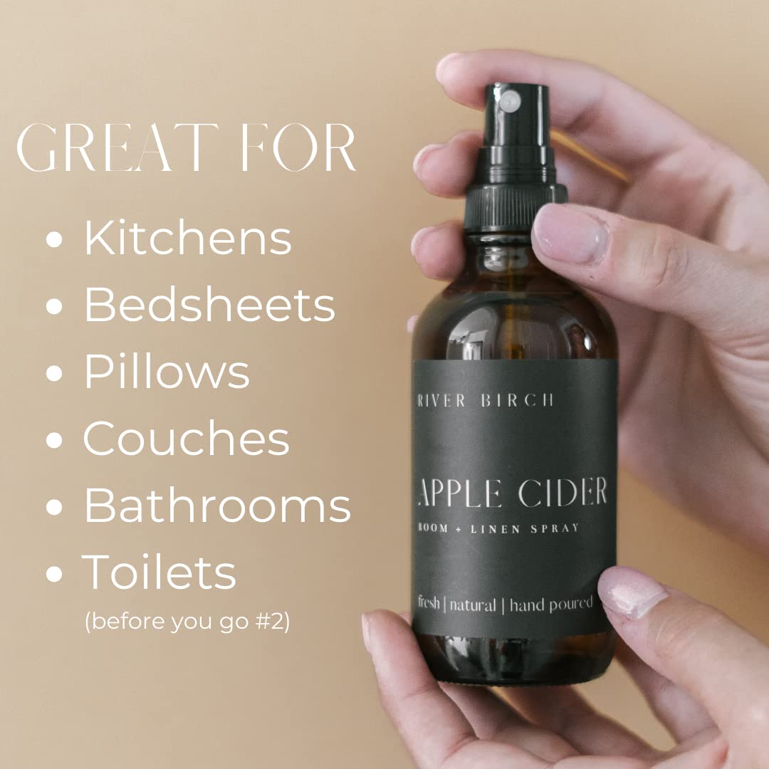 River Birch Luxury Linen and Room Spray - Home Signature Scent Balsam and Cedar Room Fragrance Spray - Fragrant Fresh Linen Air Freshener For Bedding - Handmade in Texas - 4 oz Glass Amber Bottle