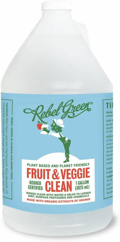 Rebel Green Fruit & Veggie Clean - Plant-Based Produce Cleaner - Natural Fruit and Vegetable Wash with No Aftertaste - Dirt & Grime Removal - Made with Organic Extracts of Citrus - 16 FL OZ