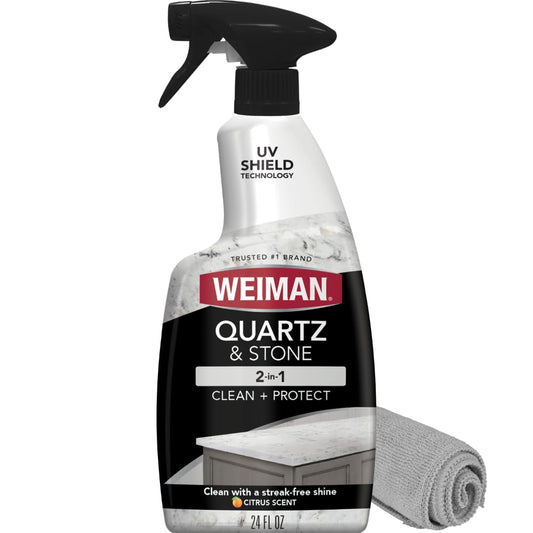 Weiman Quartz Countertop Cleaner and Polish - Clean and Shine Your Granite, Marble Countertops, Kitchen Island, and Stone Surfaces with UV Anti-Fade Protection, Citrus, 24 Ounce with Microfiber Cloth