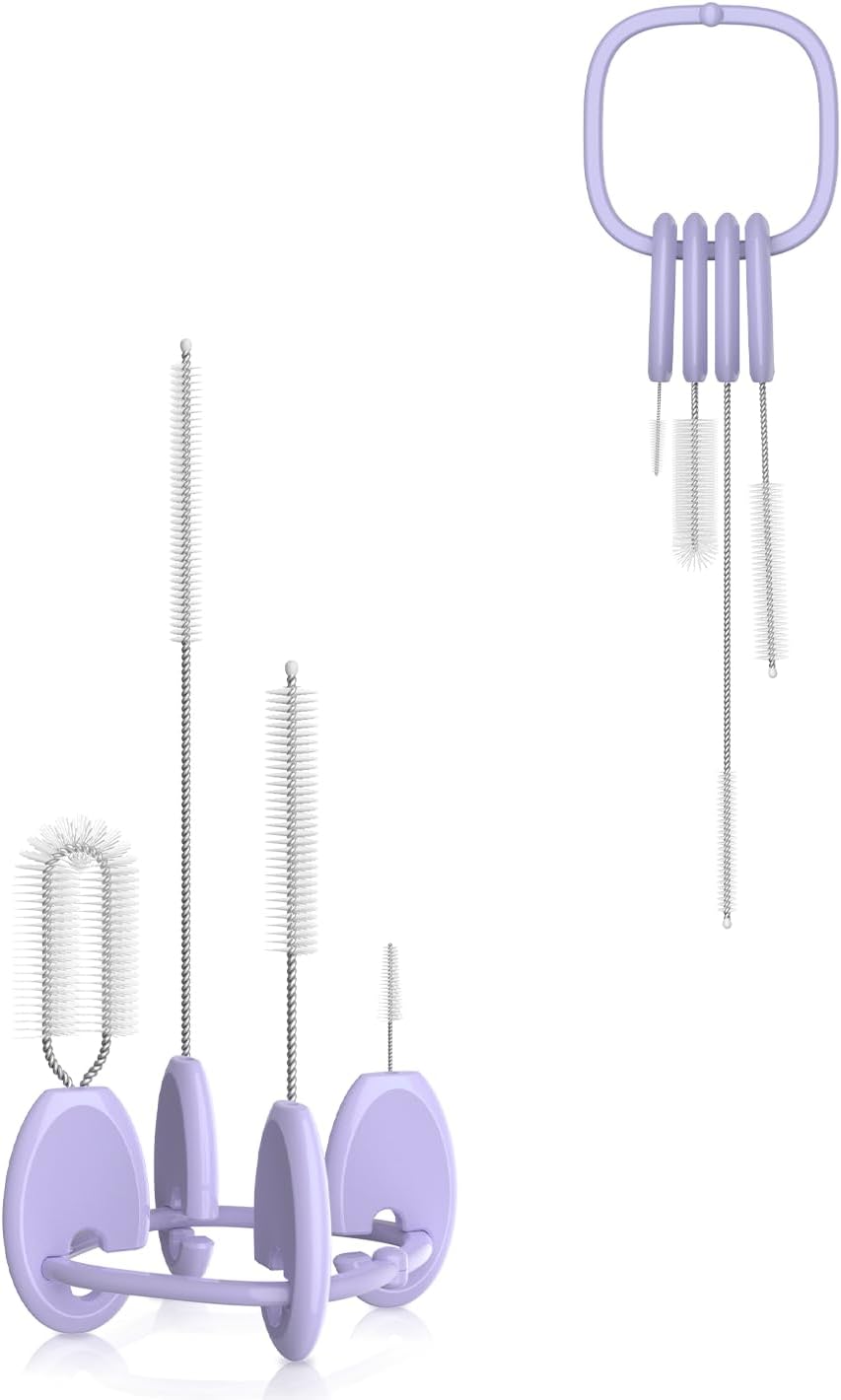 YOTIME 4in1 Straw Cleaner Brush Set, Reusable Standing Straw Brushs with Holder Ring, for Wide and Narrow Straws, Tumblers, Water Bottles and Cups, Pink