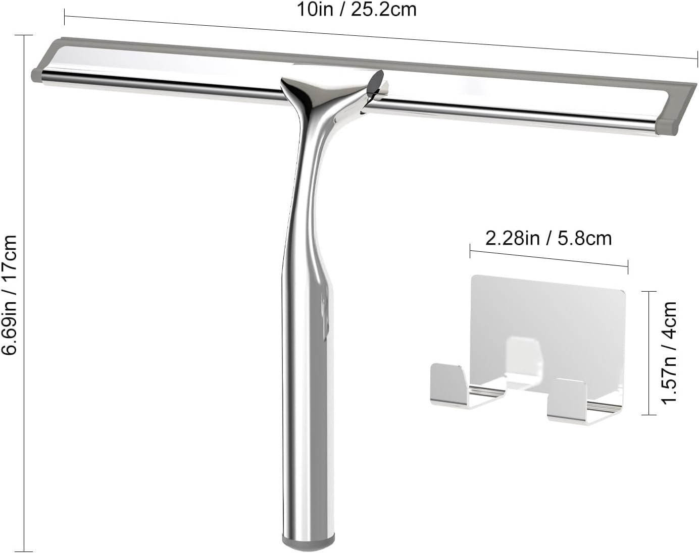 Shower Squeegee for Glass Doors, Shower Squeegee for Tile Shower Walls, Stainless Steel Squeegee for Bathroom, Windows and Mirrors with Storage Hook-12”, Black