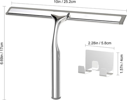 Shower Squeegee for Glass Doors, Shower Squeegee for Tile Shower Walls, Stainless Steel Squeegee for Bathroom, Windows and Mirrors with Storage Hook-12”, Black