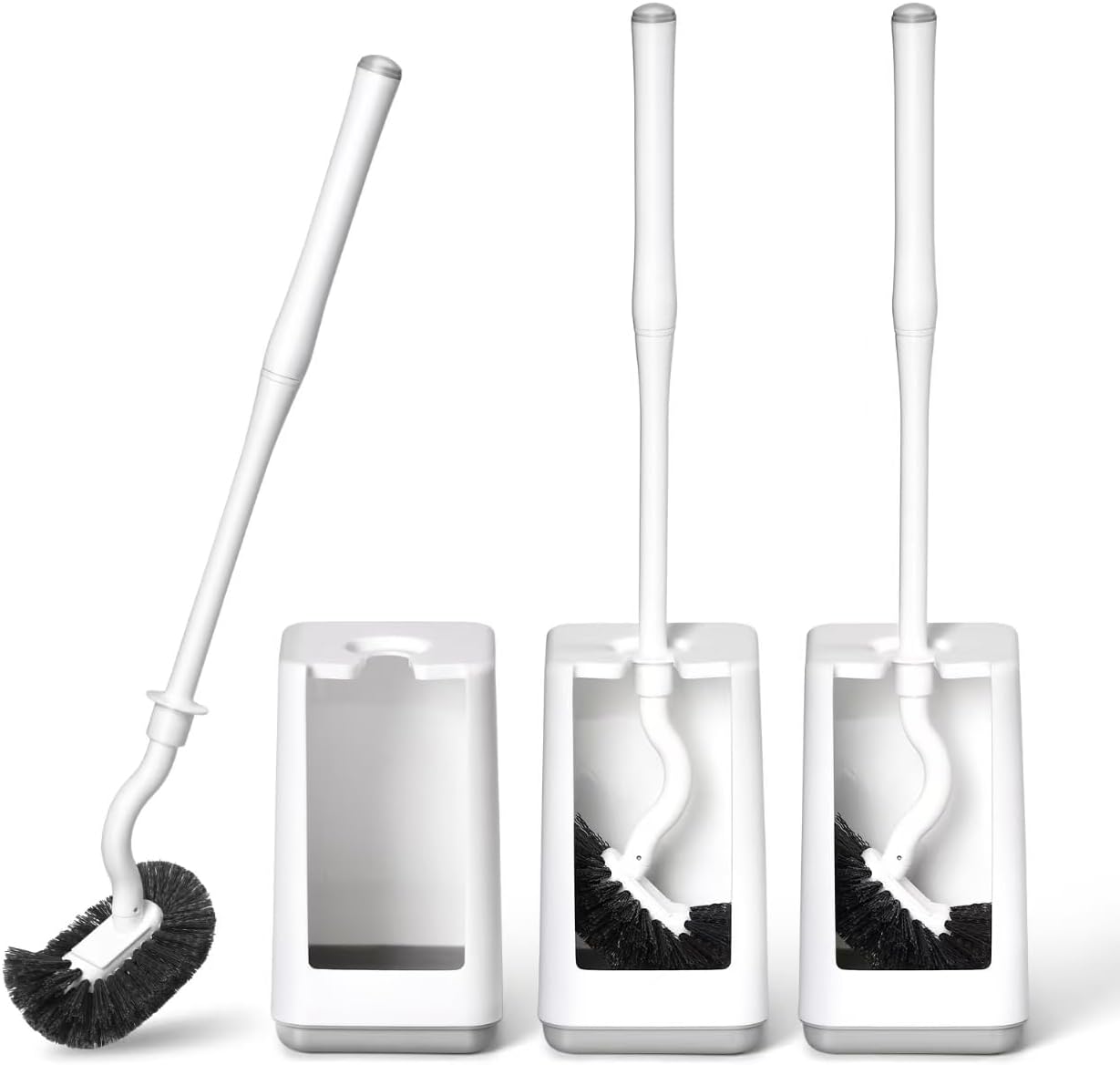 Toilet Bowl Brush and Holder Sturdy Plastic Long Handled Toilet Brushes for Bathroom with Ventilated Base Easy to Assemble for Deep Cleaning (White 1)