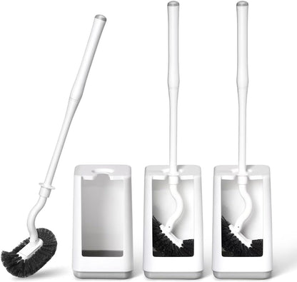 Toilet Bowl Brush and Holder Sturdy Plastic Long Handled Toilet Brushes for Bathroom with Ventilated Base Easy to Assemble for Deep Cleaning (White 1)