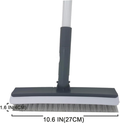 Push Broom,Pet Hair Removal Broom with Squeegee,Soft Silicone Bristle Broom with Long Handle,Non Scratch Carpet Sweeper Brush for Cat Dog Hair Hardwood(Orange) Extra Long for Tall People