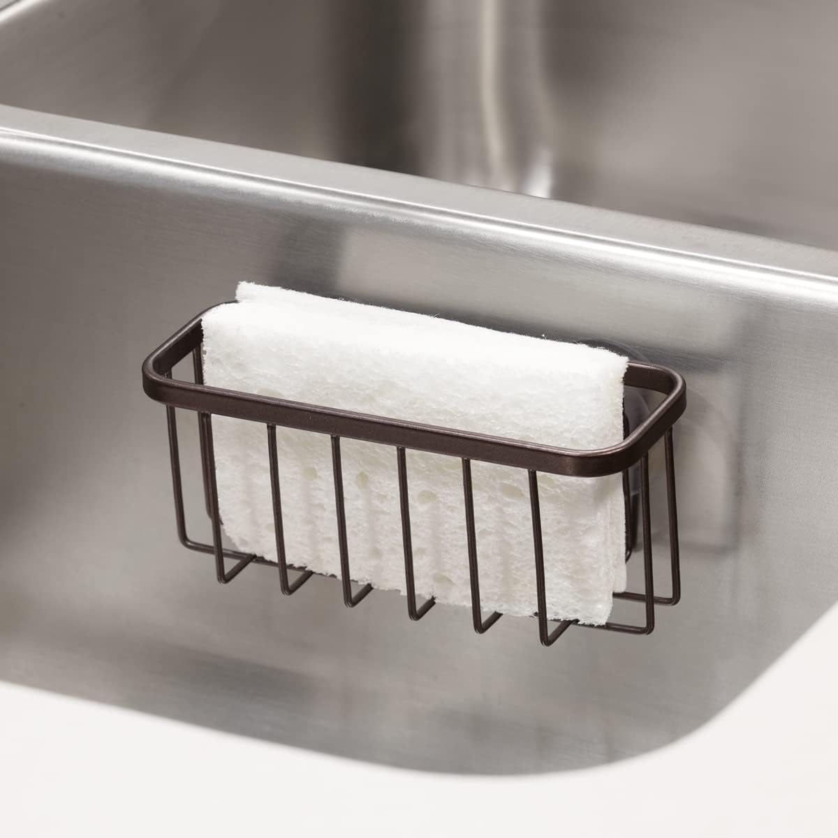 iDesign Stainless Steel Suction Sponge Holder, Kitchen Sink Sponge Caddy Organizer, 2-Pack, Polished