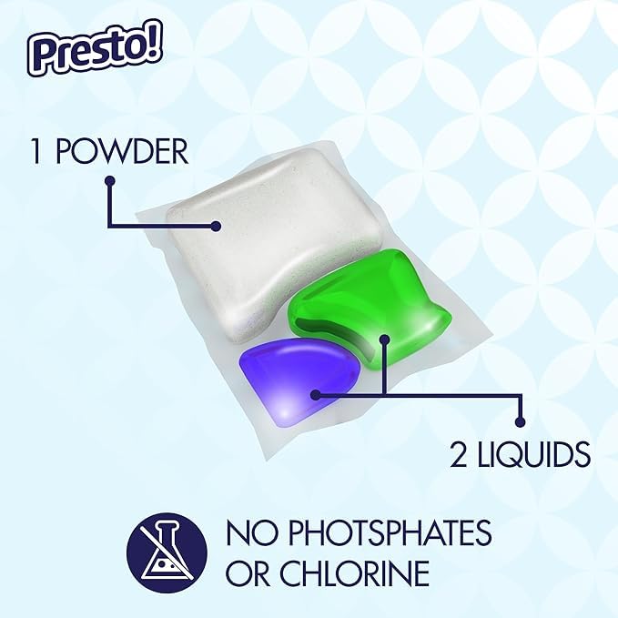 Amazon Brand - Presto! Triple Action Dishwasher Pacs, Lemon Scent, 70 Count