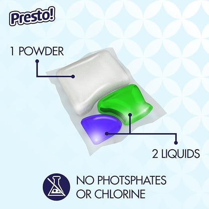 Amazon Brand - Presto! Triple Action Dishwasher Pacs, Lemon Scent, 70 Count