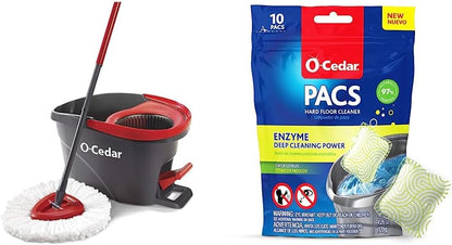 O-Cedar EasyWring Microfiber Spin Mop, Bucket Floor Cleaning System, Red, Gray + O-Cedar PACS Hard Floor Cleaner, Crisp Citrus Scent