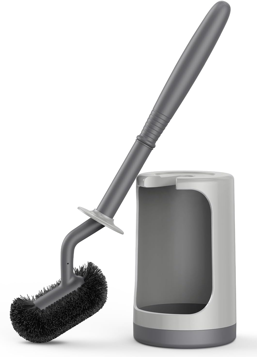 HAMITOR Toilet Bowl Brush Holder Set: Curved Design with Holder for Deep Cleaning Under Rim - Compact Hidden Scrubber for Small Space - Modern RV Bathroom Accessories - White 1 Pack