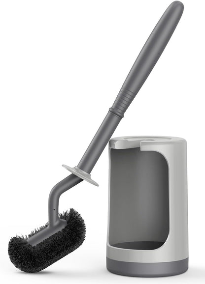 HAMITOR Toilet Bowl Brush Holder Set: Curved Design with Holder for Deep Cleaning Under Rim - Compact Hidden Scrubber for Small Space - Modern RV Bathroom Accessories - White 1 Pack