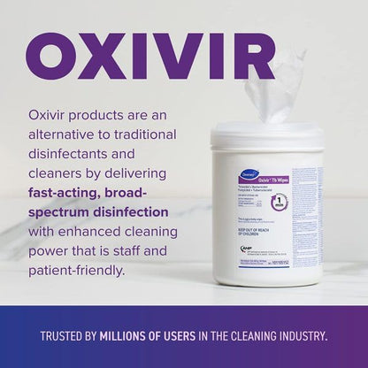 Oxivir Diversey Tb 5388471 Ready-to-Use Disinfectant Cleaning Wipes, Accelerated Hydrogen Peroxide, Large 7x8-Inch Sheets, 60-Wipes, 1-Slim Canister