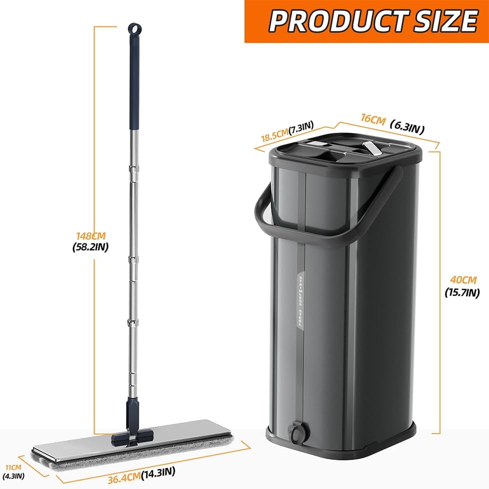 Premium Stainless Steel Microfiber Flat Mop for Floor Cleaning - 360° Pivot Head, Lightweight, Washable Pads - Includes 4 Reusable Absorbent Mop Pads (Silver)