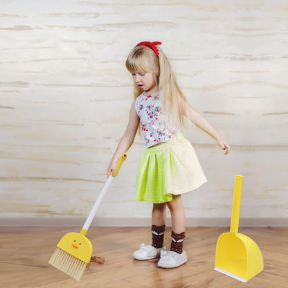 Mini Broom with Dustpan for Boy I Kids Small Cleaning Set Combo Pretend Play I Toddler Kitchen Dress Up Toys–Frog Green