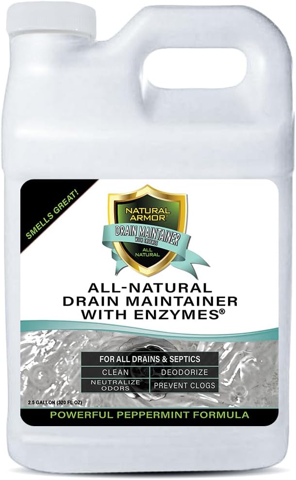 Natural Armor Enzyme Drain Maintainer - Gallon Drain Cleaner with Natural Enzyme Power to Prevent Buildup & Odors - Safe for Sinks, Showers, Grease Traps & Septic - Non-Toxic Formula, 128 fl oz
