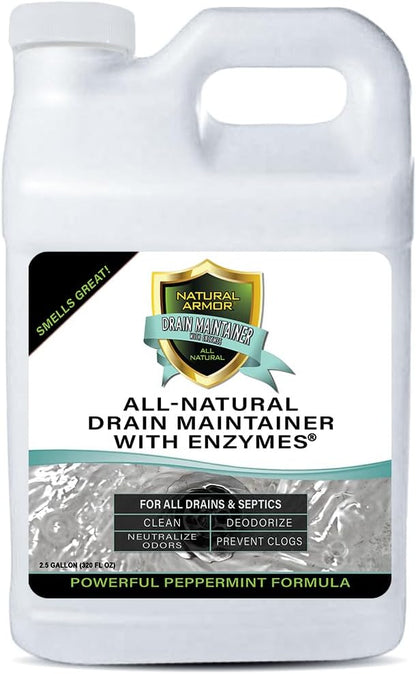 Natural Armor Enzyme Drain Maintainer - Gallon Drain Cleaner with Natural Enzyme Power to Prevent Buildup & Odors - Safe for Sinks, Showers, Grease Traps & Septic - Non-Toxic Formula, 128 fl oz