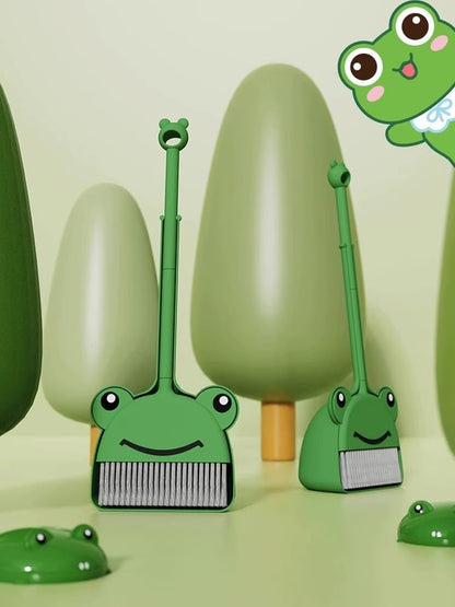 Mini Broom with Dustpan for Boy I Kids Small Cleaning Set Combo Pretend Play I Toddler Kitchen Dress Up Toys–Frog Green