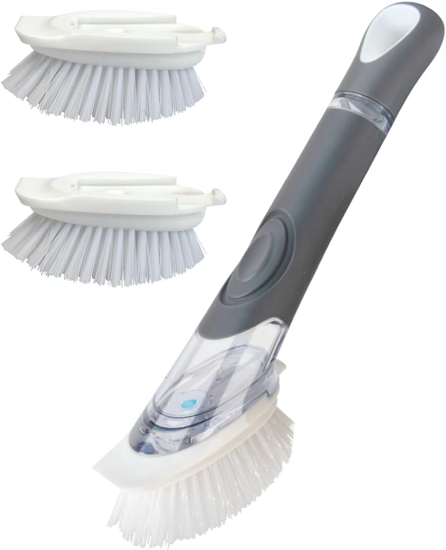 CELOX Dish Brush with Soap Dispenser, 1 Dish Wand & 3 Dish Brush Refill Heads